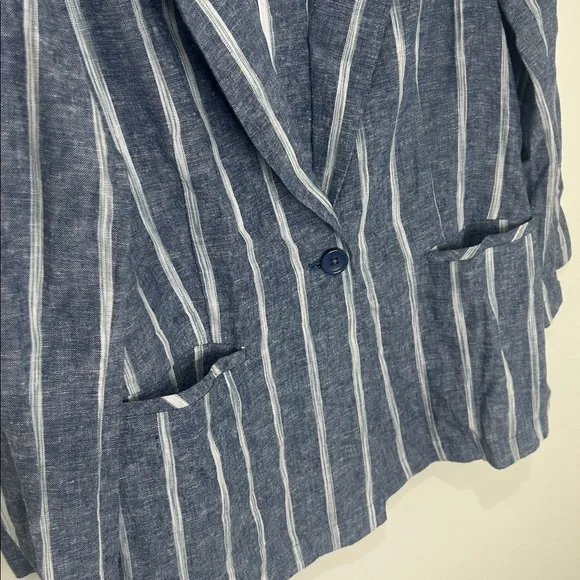 DREW Blue Linen Blend Striped Blazer Jacket Size Medium - Picture 10 of 16